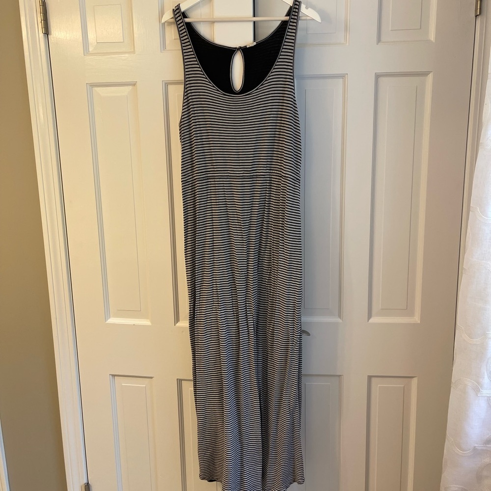 J.Crew black and gray striped maxi dress